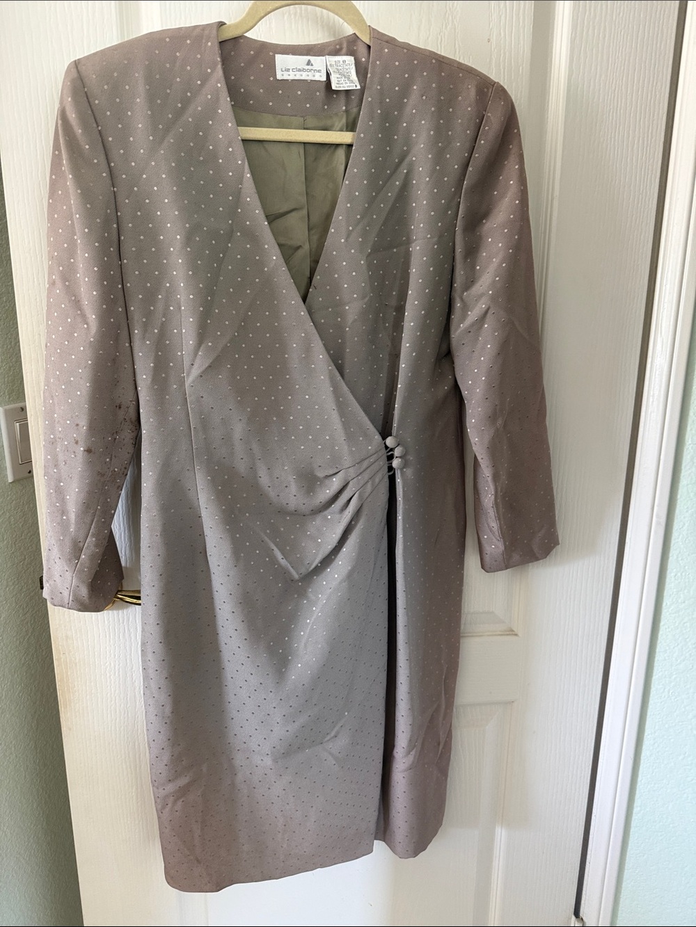 Liz Claiborne Taupe Polka Dot Wrap Dress, size small